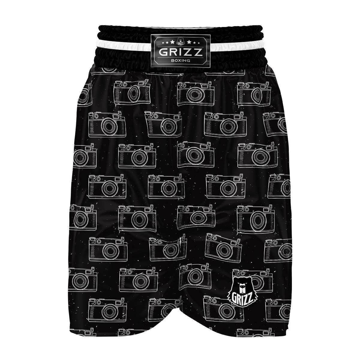 Black Camera Print Pattern Boxing Shorts-grizzshop