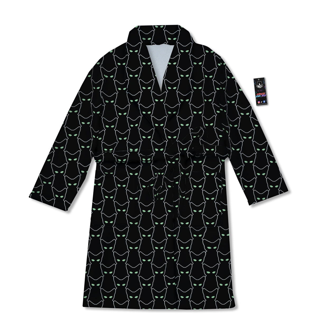 Black Cat Alien Print Pattern Bathrobe-grizzshop
