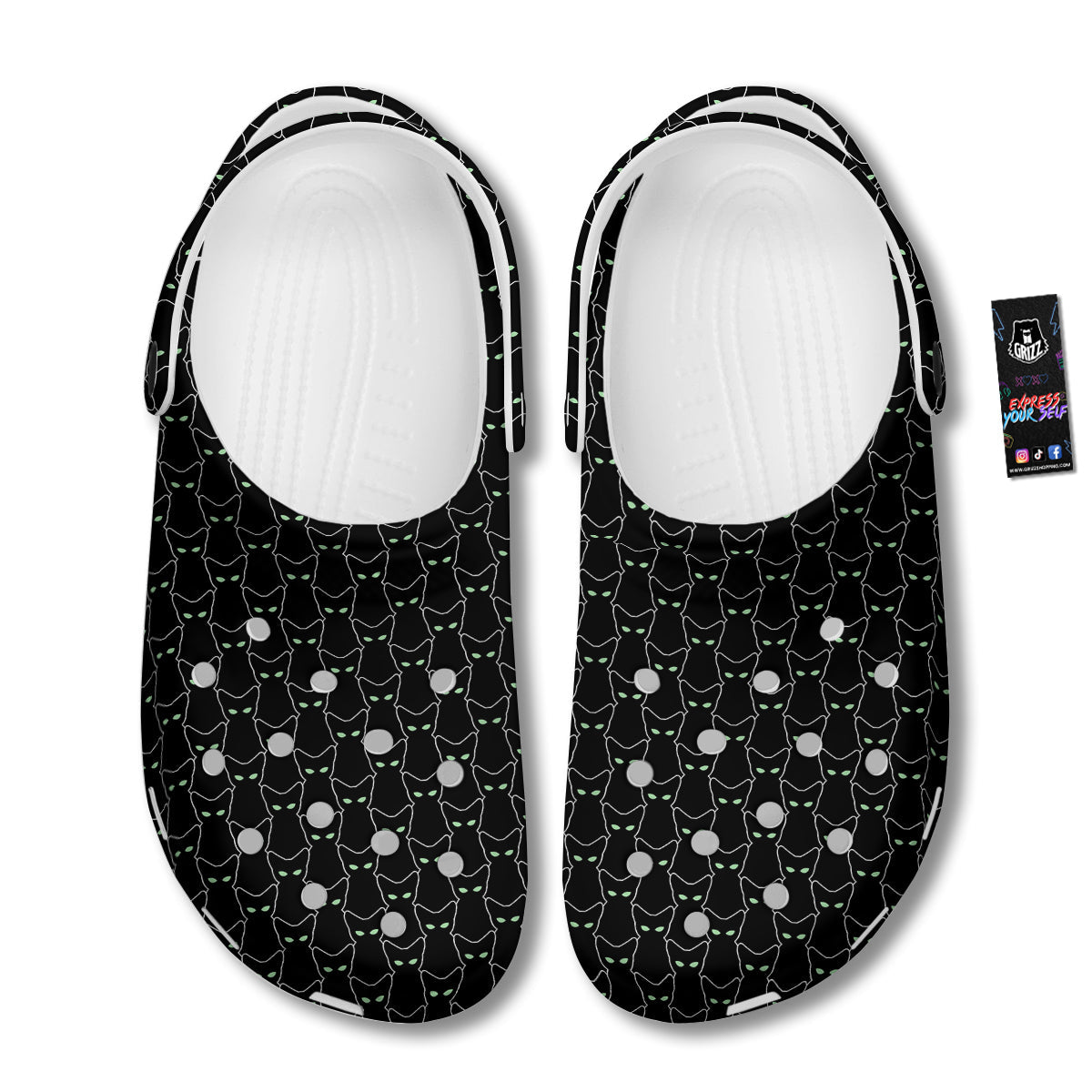 Black Cat Alien Print Pattern Clog-grizzshop