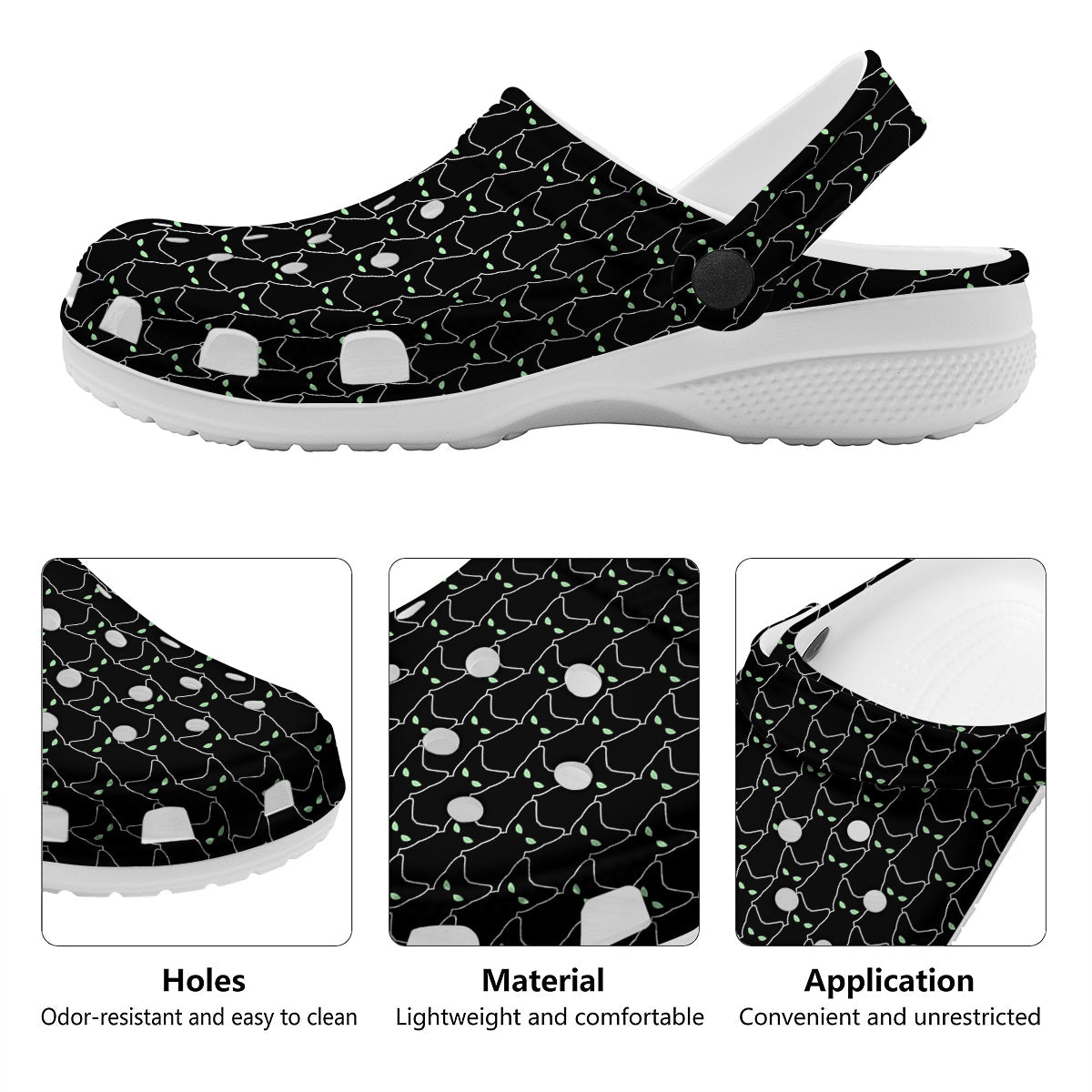 Black Cat Alien Print Pattern Clog-grizzshop