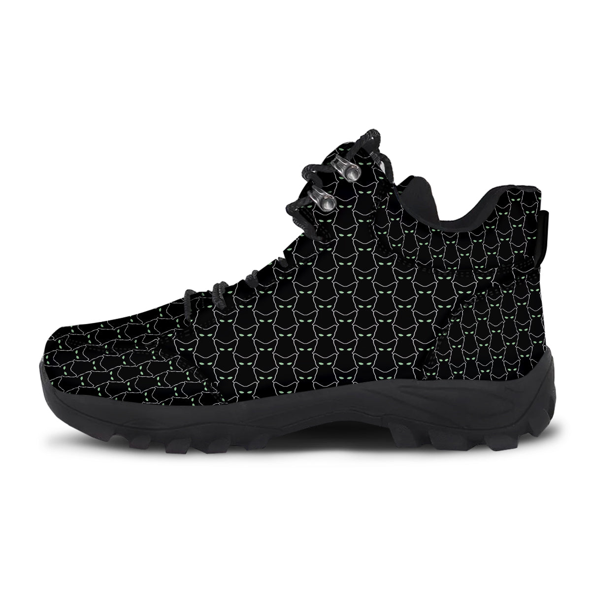 Black Cat Alien Print Pattern Hiking Shoes-grizzshop