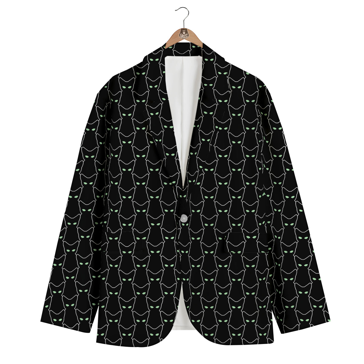 Black Cat Alien Print Pattern Men's Blazer-grizzshop