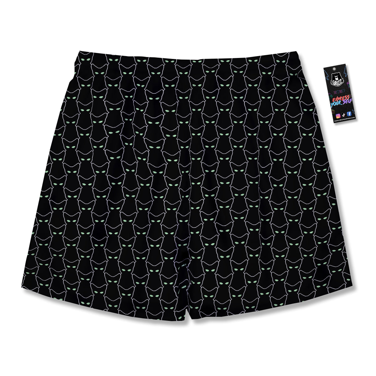 Black Cat Alien Print Pattern Men's Running Shorts-grizzshop