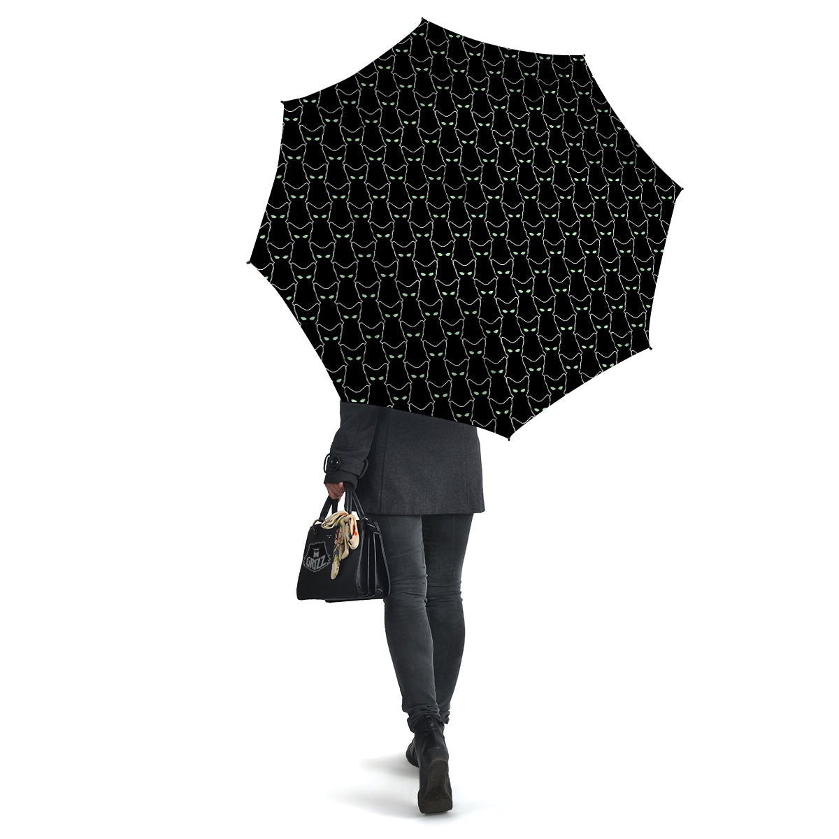 Black Cat Alien Print Pattern Umbrella-grizzshop