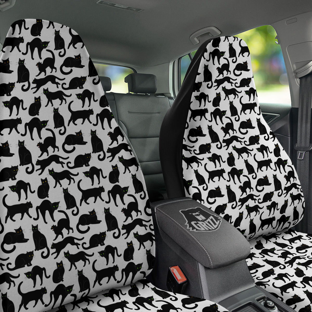 Black Cat And White Print Pattern Car Seat Covers-grizzshop