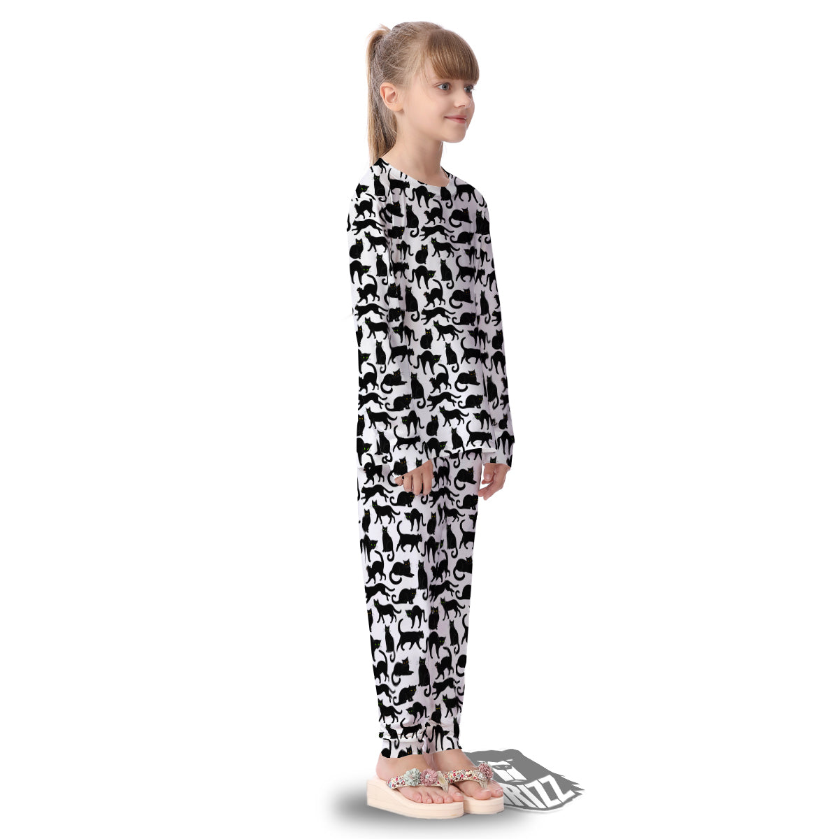 Black Cat And White Print Pattern Kid's Pajamas-grizzshop