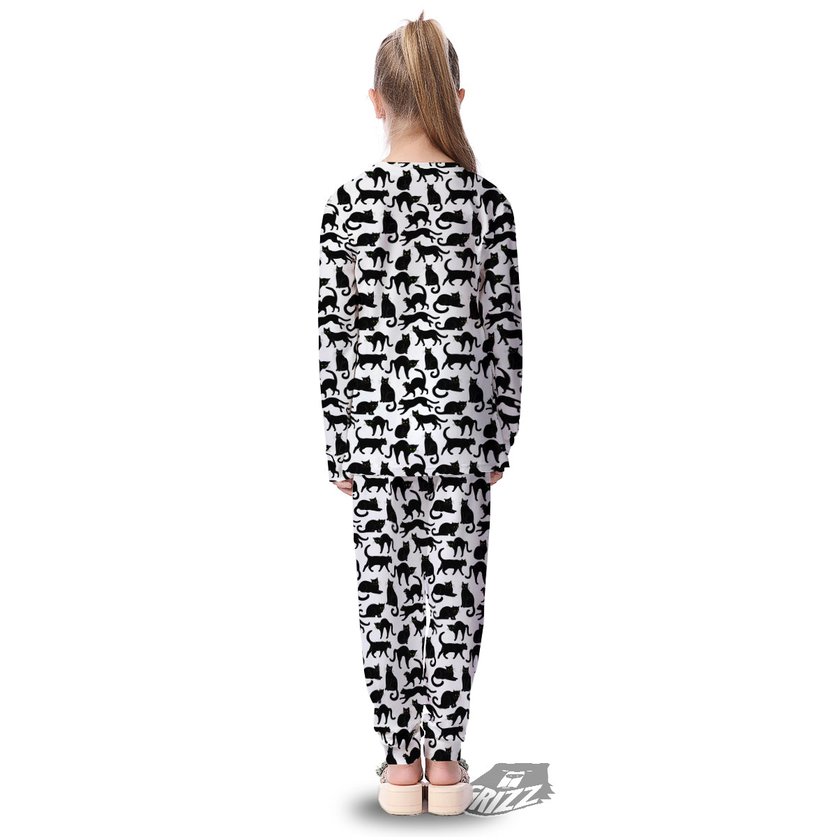 Black Cat And White Print Pattern Kid's Pajamas-grizzshop