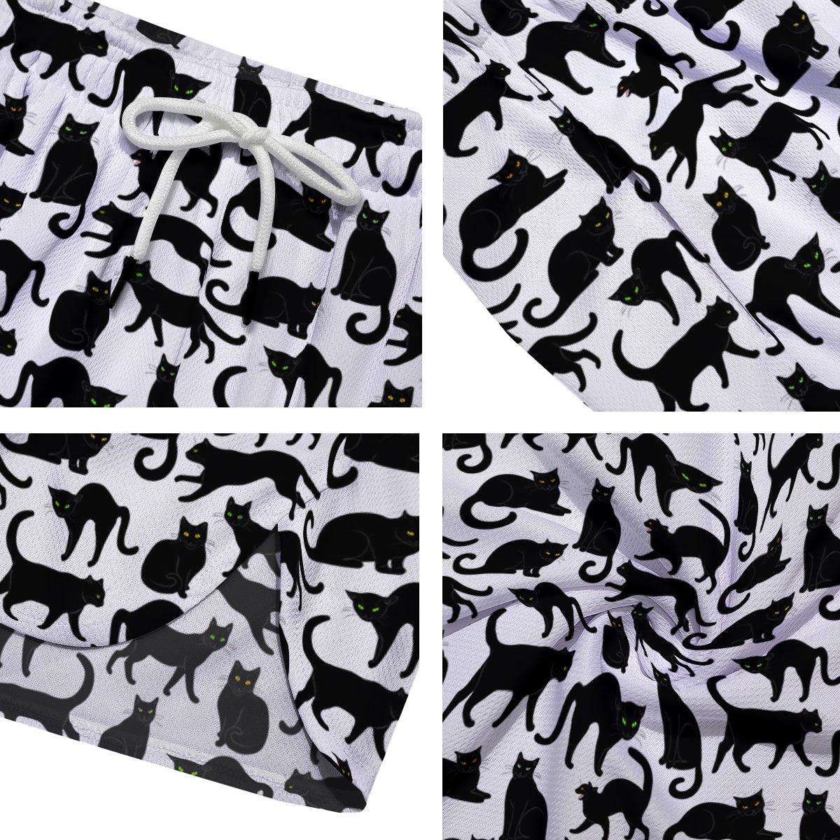 Black Cat And White Print Pattern Men's Running Shorts-grizzshop