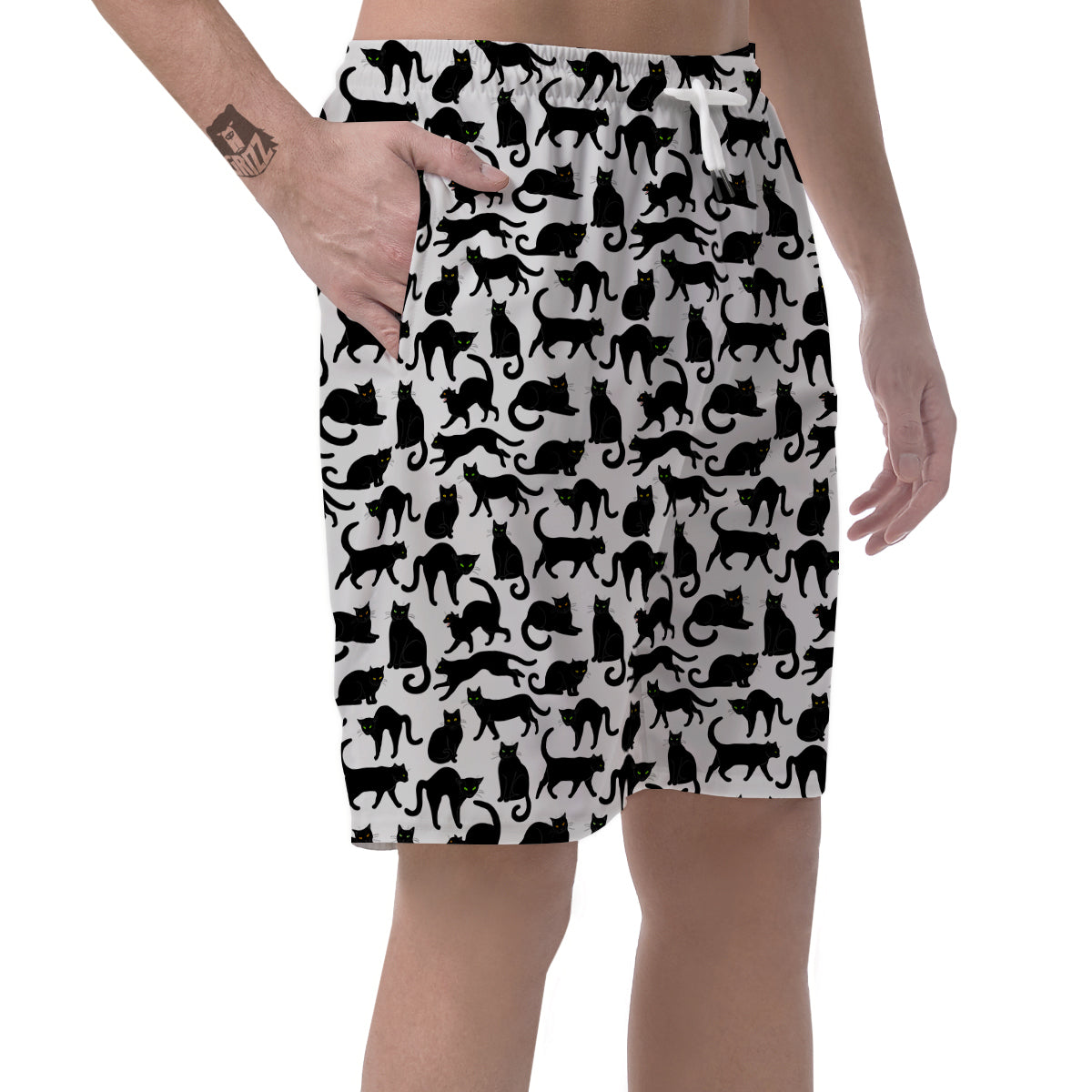 Black Cat And White Print Pattern Men's Shorts-grizzshop