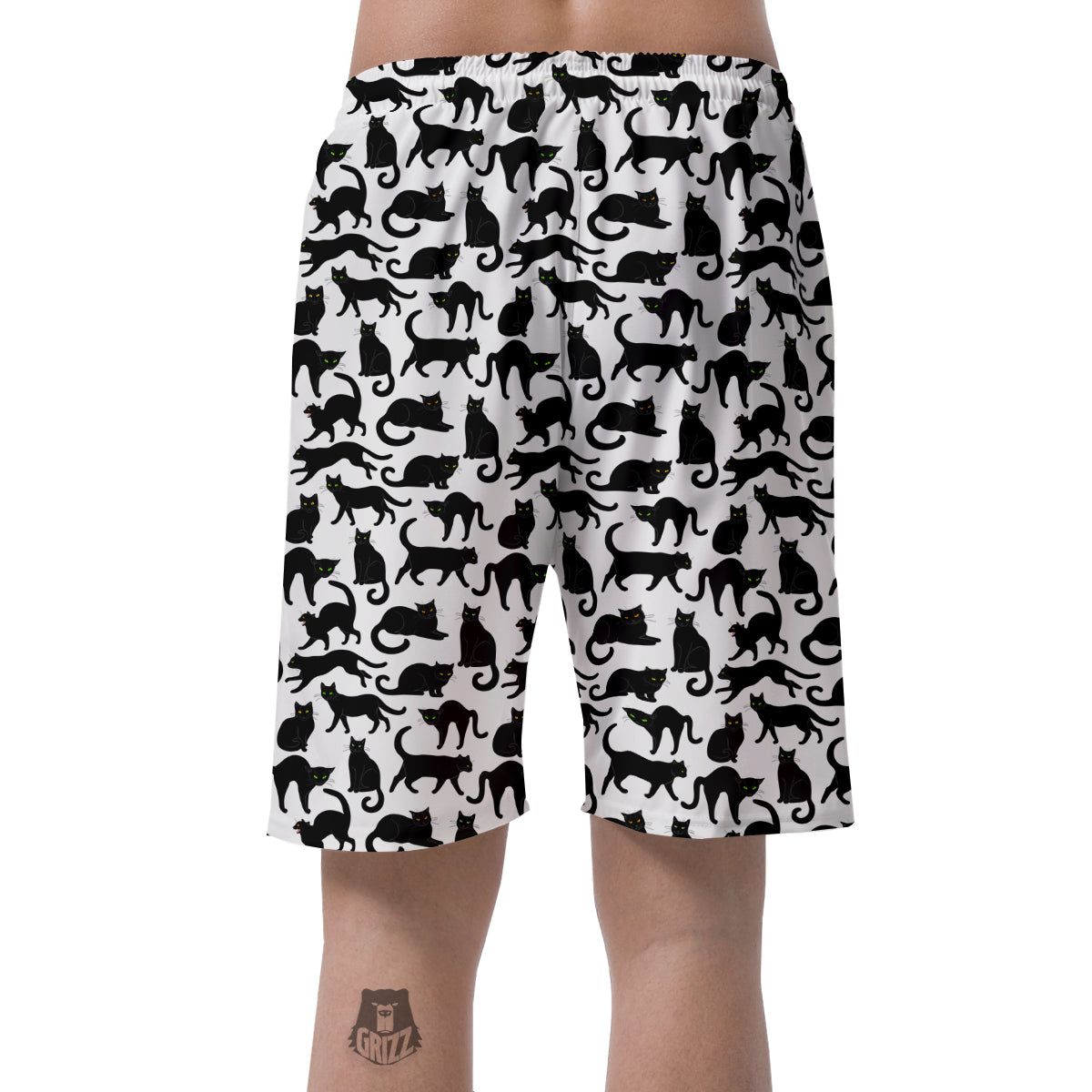 Black Cat And White Print Pattern Men's Shorts-grizzshop