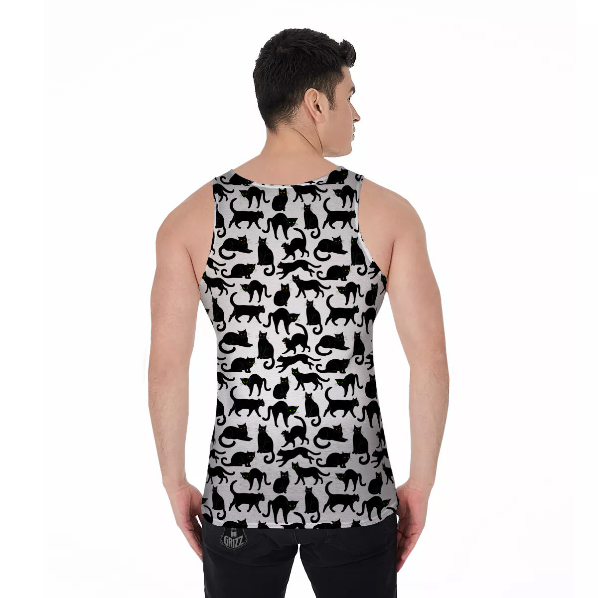 Black Cat And White Print Pattern Men's Tank Top-grizzshop