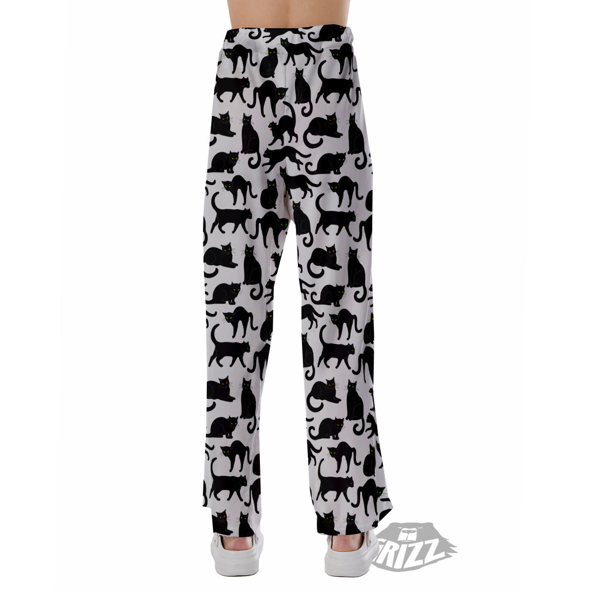 Black Cat And White Print Pattern Pajama Pants-grizzshop
