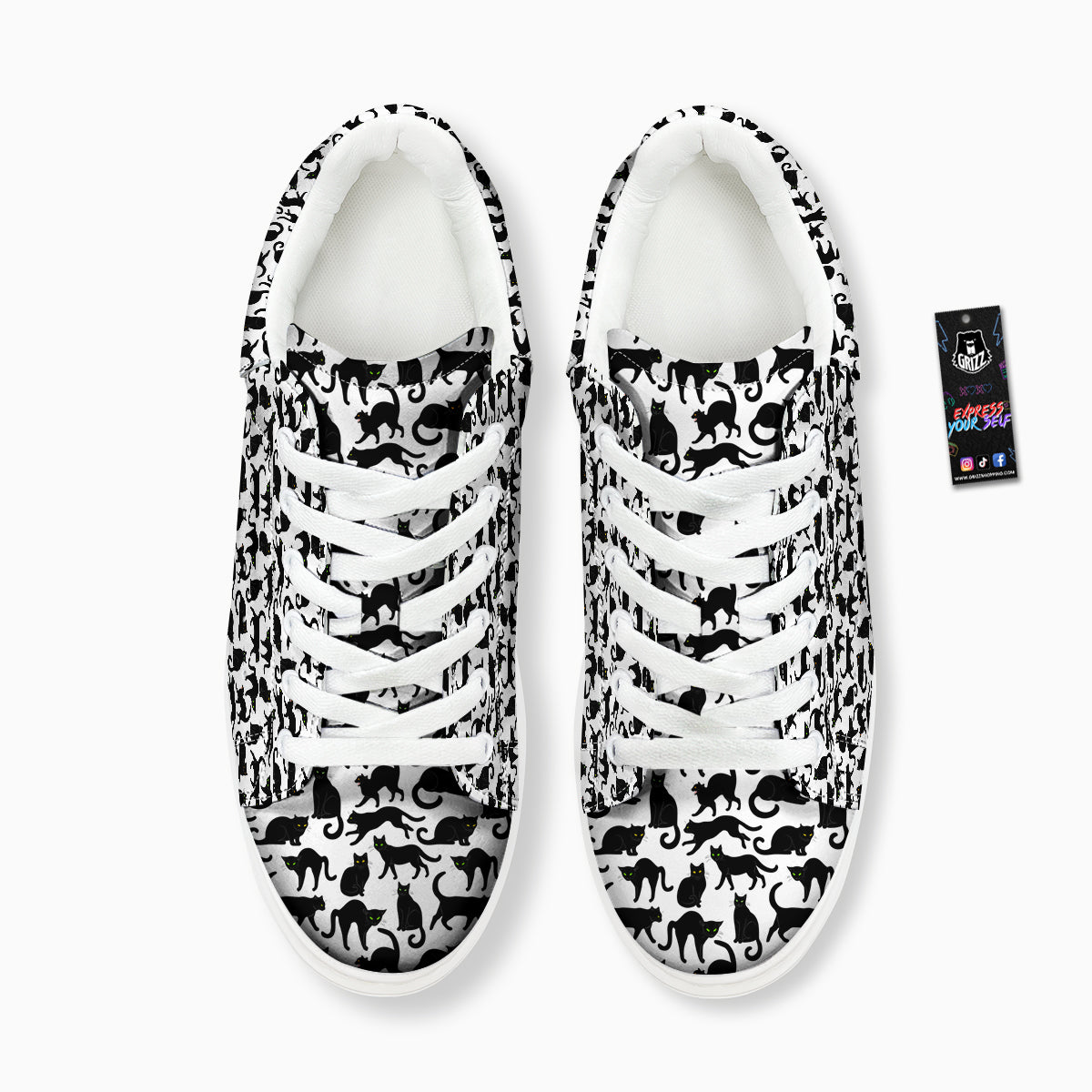 Black Cat And White Print Pattern Platform Shoes-grizzshop