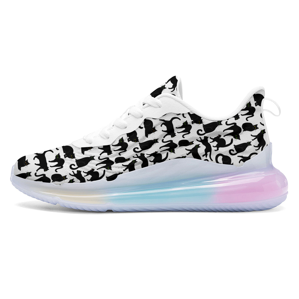 Black Cat And White Print Pattern Running Sneakers-grizzshop