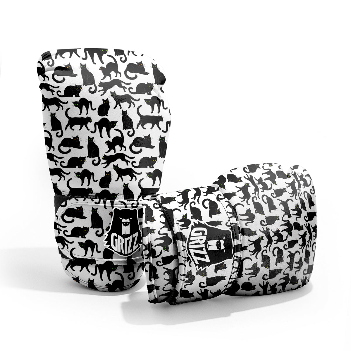 Black Cat And White Print Pattern Pro Boxing Glove