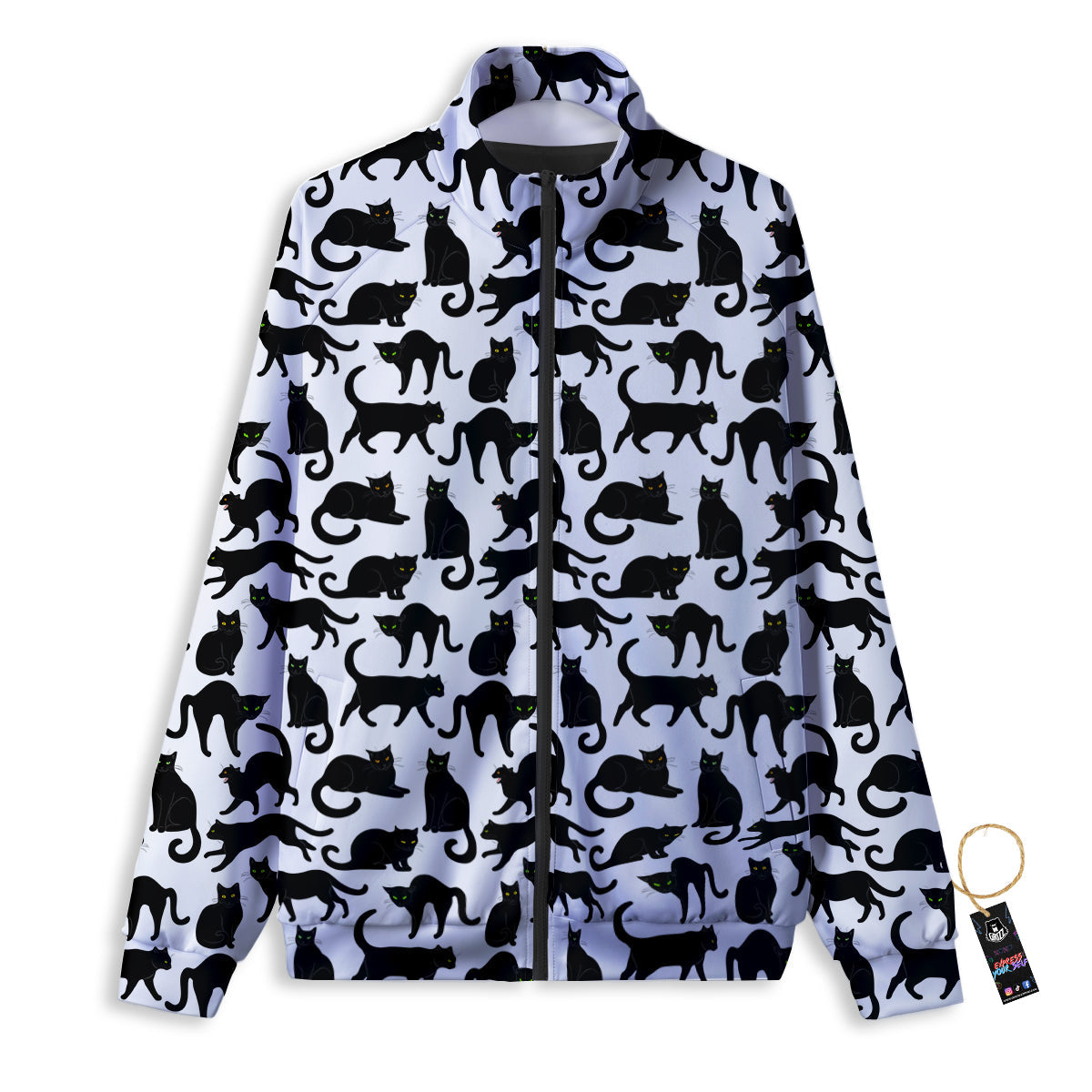 Black Cat And White Print Pattern Track Jacket-grizzshop