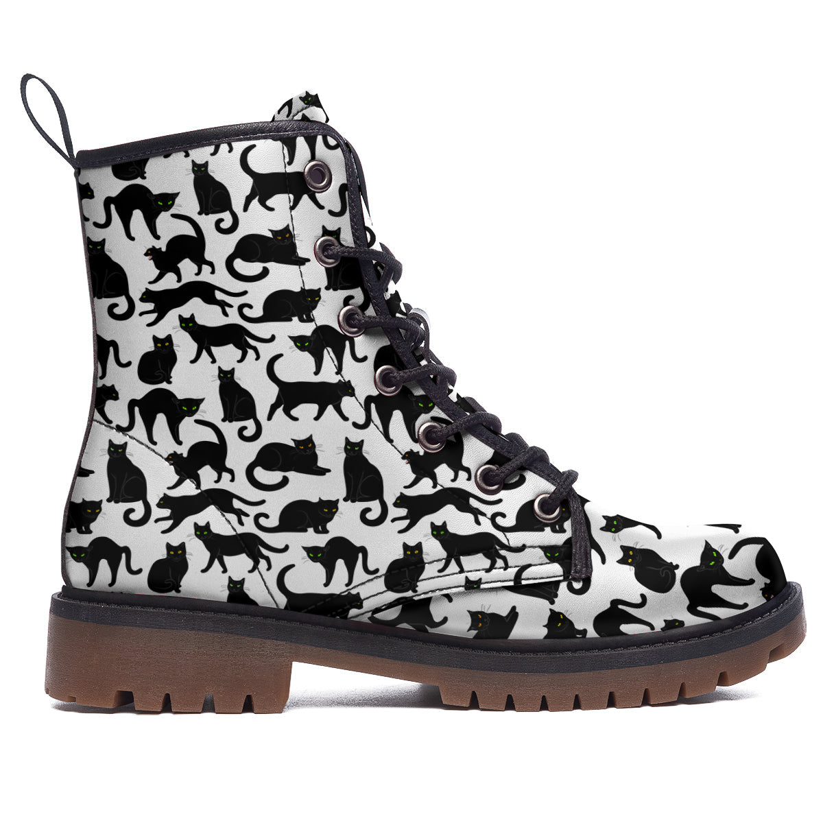 Black Cat And White Print Pattern Work Boots-grizzshop