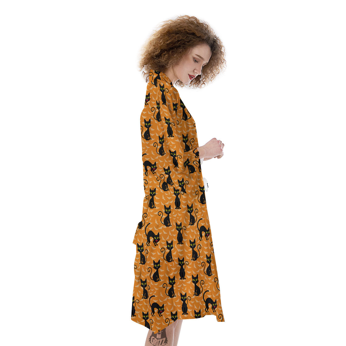 Black Cat Halloween Print Pattern Kimono-grizzshop