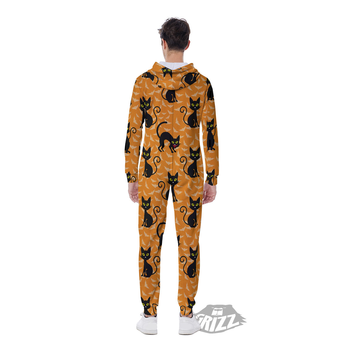 Black Cat Halloween Print Pattern Men's Jumpsuit-grizzshop