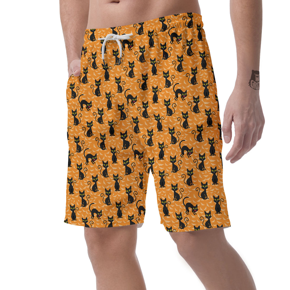 Black Cat Halloween Print Pattern Men's Shorts-grizzshop