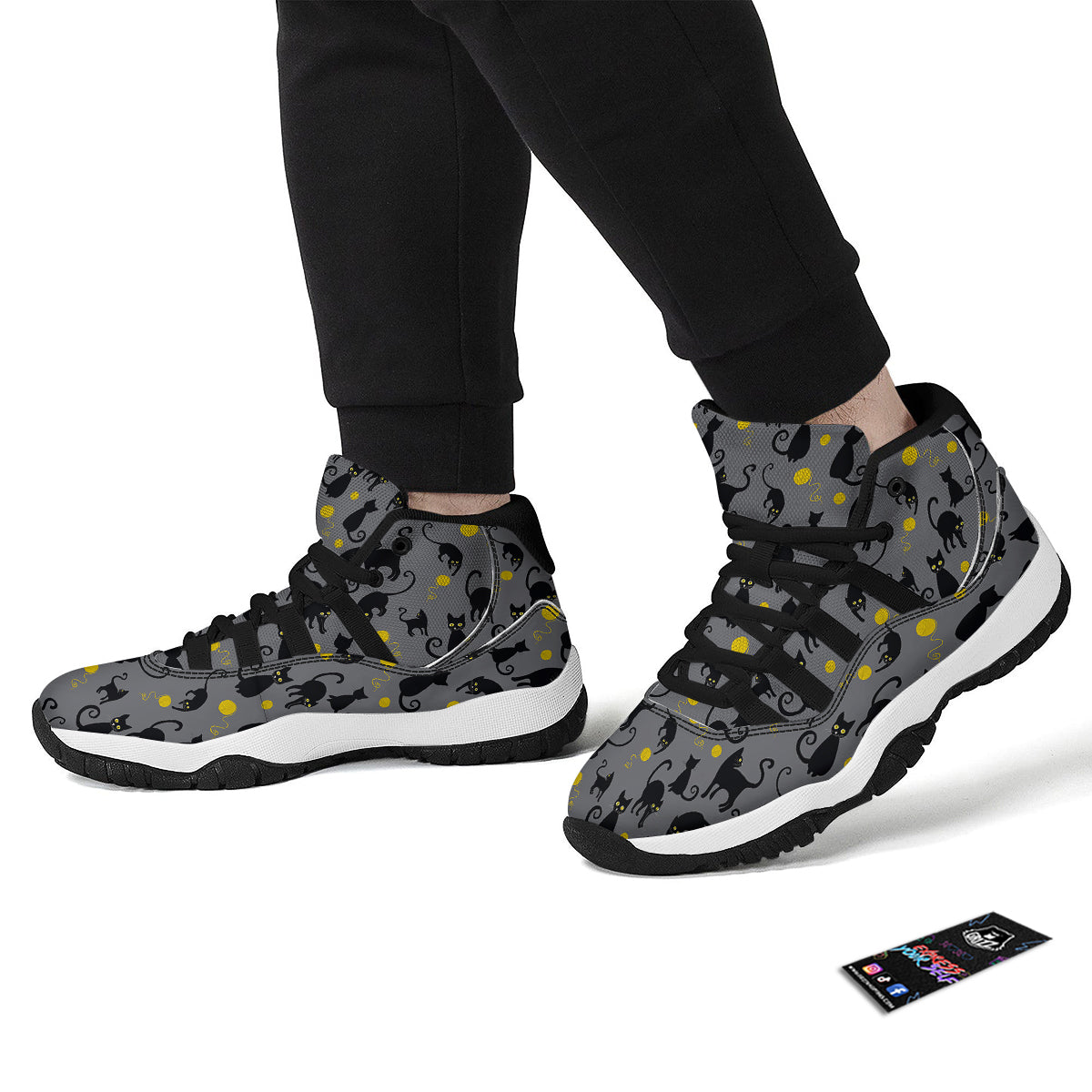Black Cat Knit Pattern Print Black Bball Shoes-grizzshop