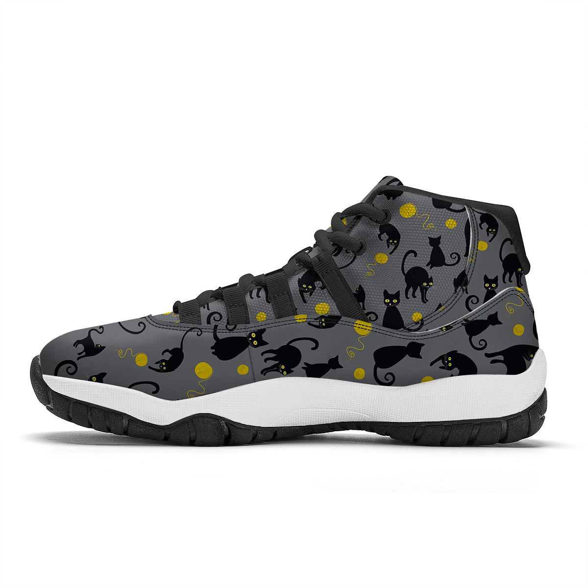 Black Cat Knit Pattern Print Black Bball Shoes-grizzshop