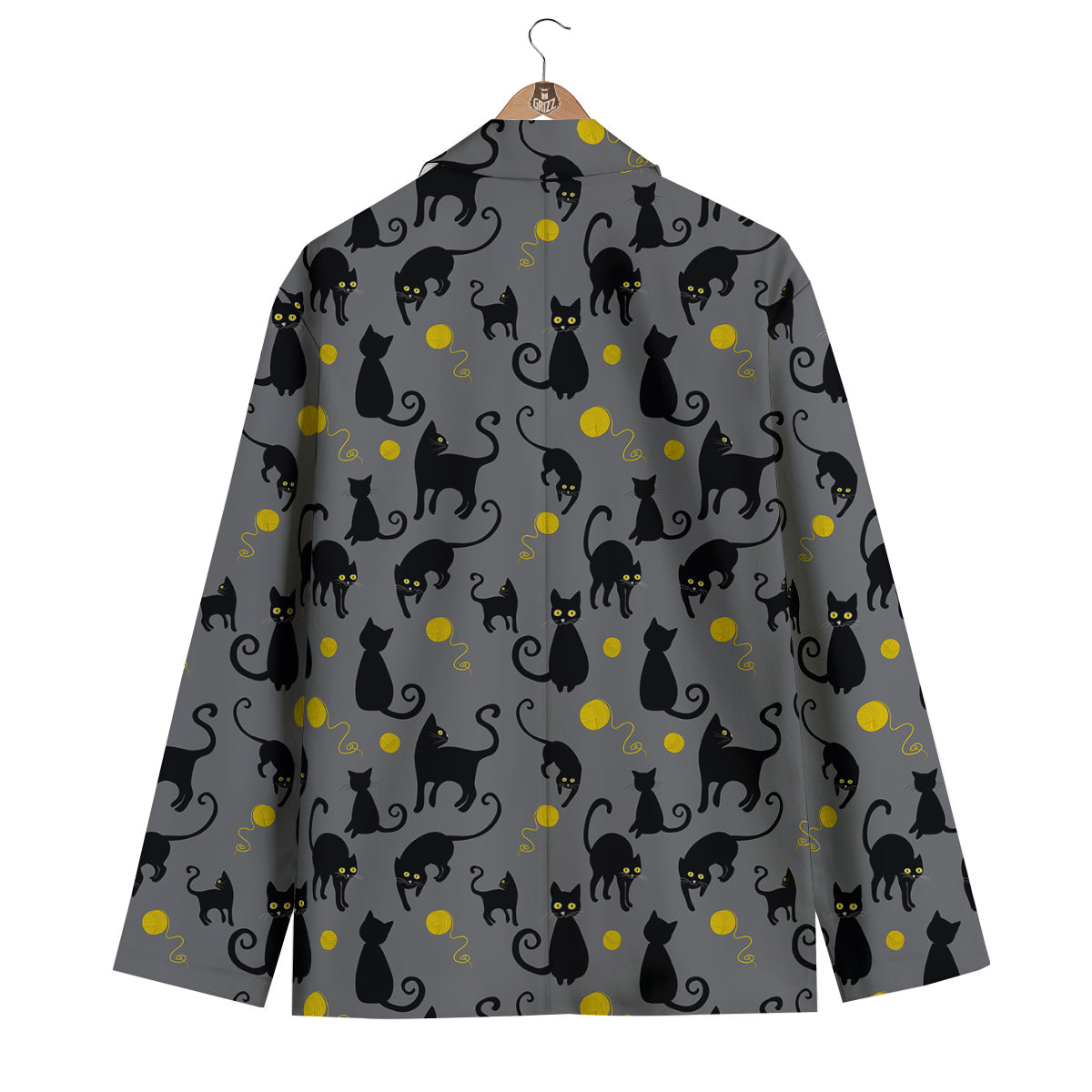 Black Cat Knit Pattern Print Men's Blazer-grizzshop