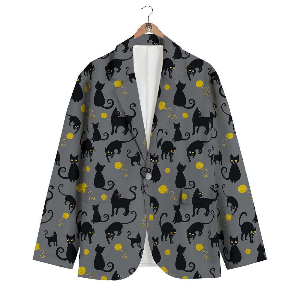 Black Cat Knit Pattern Print Men's Blazer-grizzshop