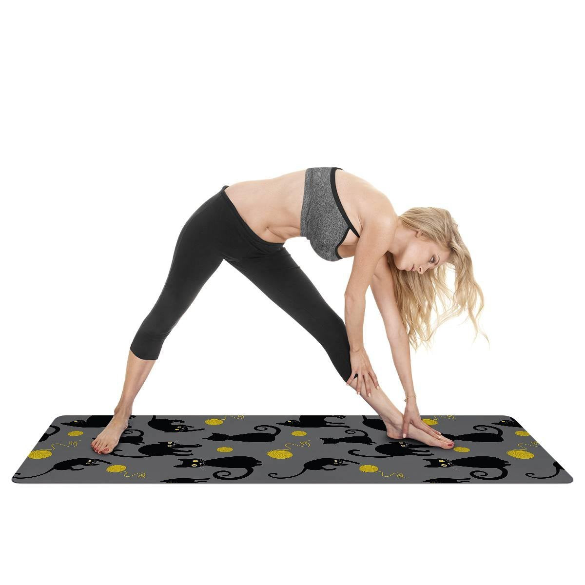 Black Cat Knit Print Thin Yoga Mat-grizzshop