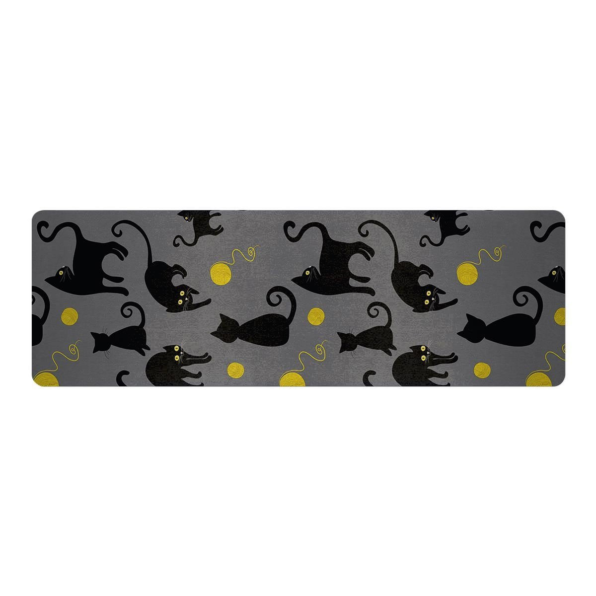 Black Cat Knit Print Thin Yoga Mat-grizzshop