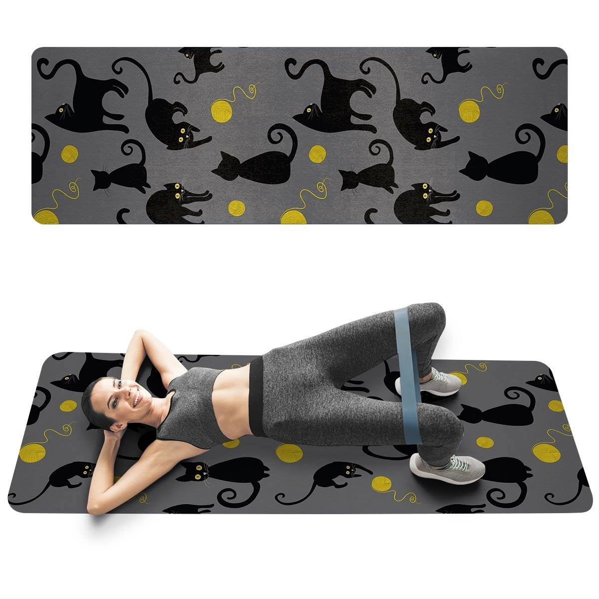 Black Cat Knit Print Thin Yoga Mat-grizzshop