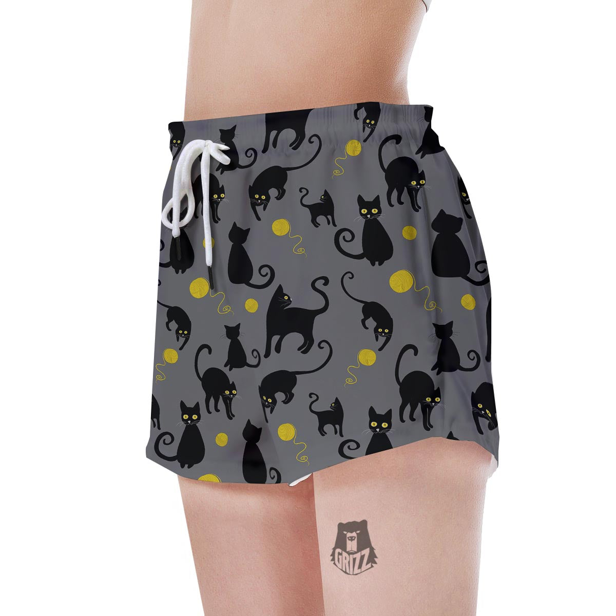 Black Cat Knit Print Women's Shorts-grizzshop