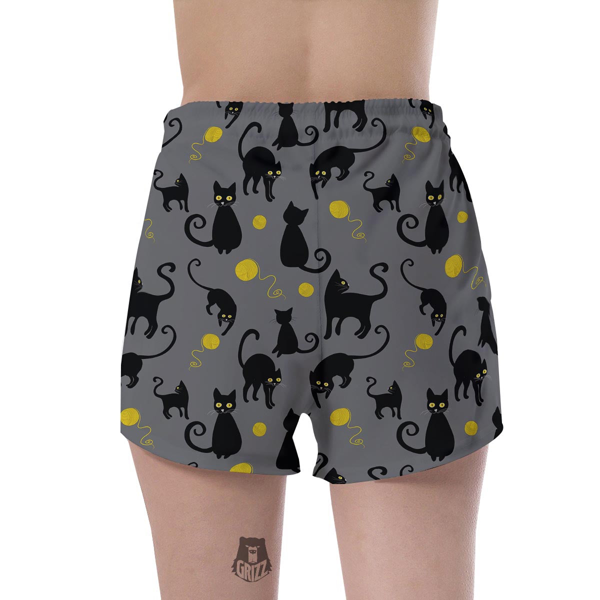 Black Cat Knit Print Women's Shorts-grizzshop