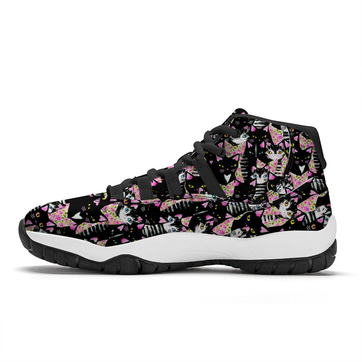 Black Cat Pattern Print Black Bball Shoes-grizzshop