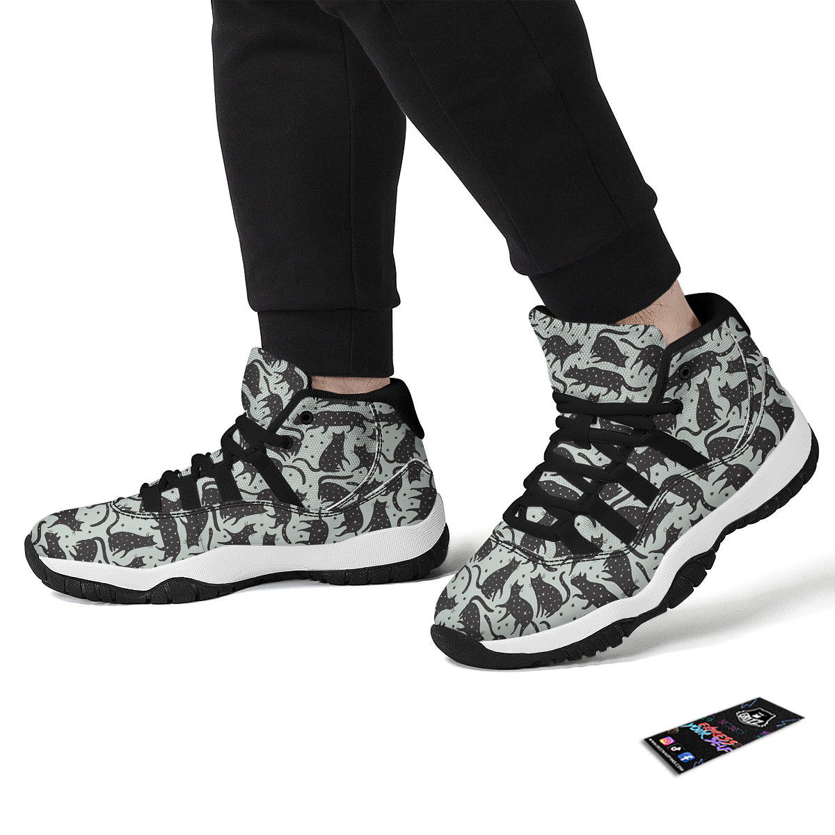 Black Cat Print Pattern Black Bball Shoes-grizzshop