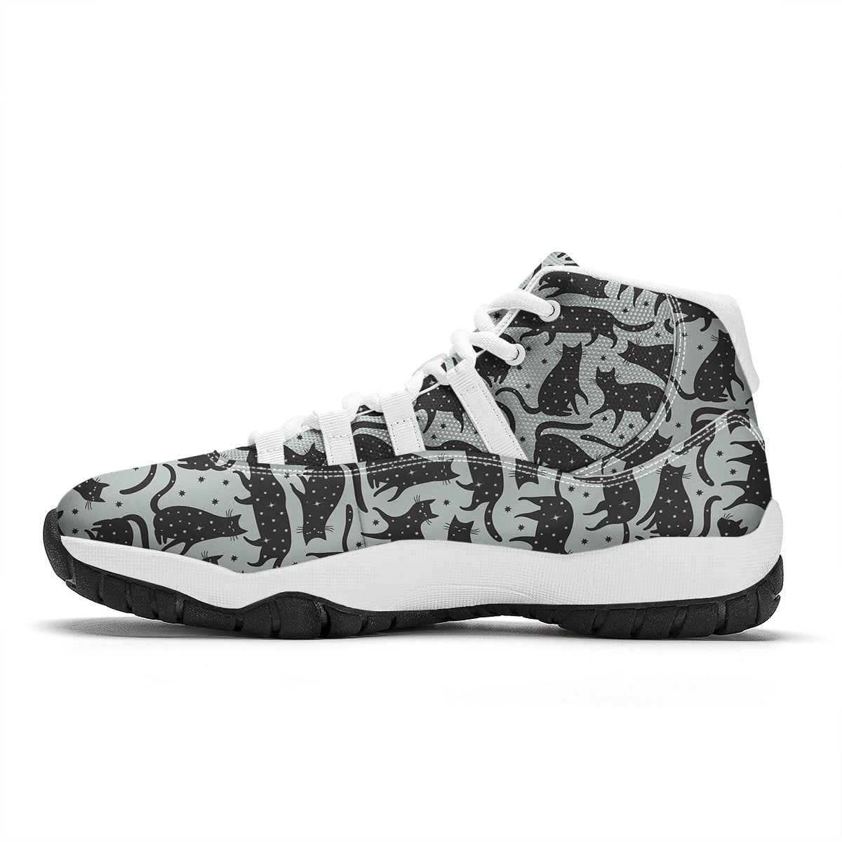Black Cat Print Pattern White Bball Shoes-grizzshop