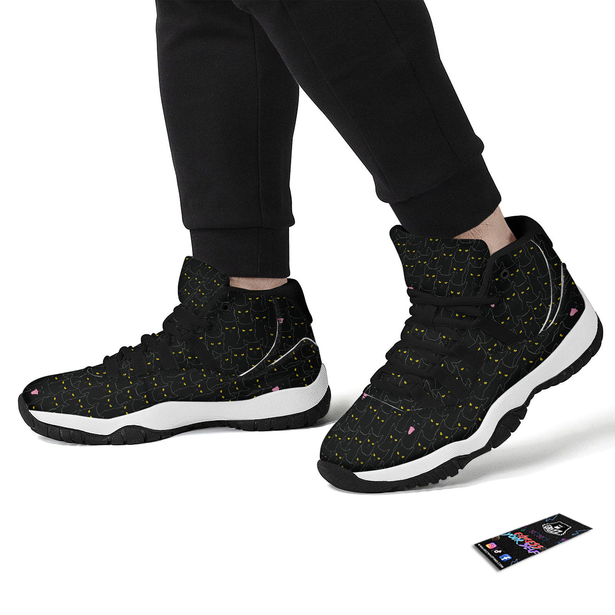 Black Cats Eyes Yellow Print Pattern Black Bball Shoes-grizzshop