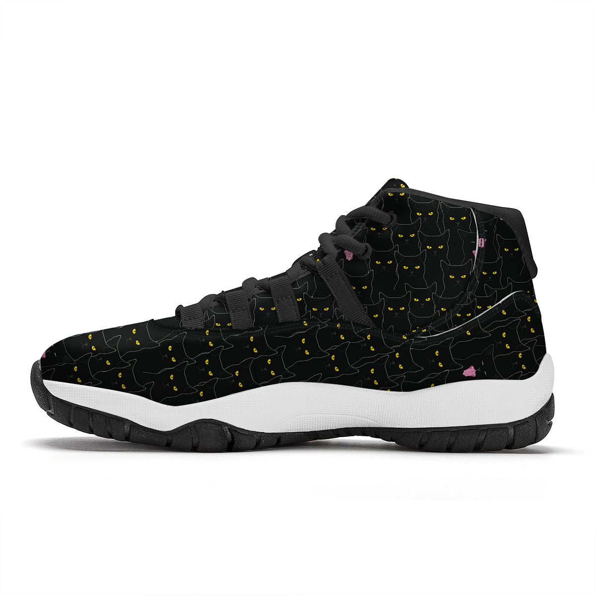 Black Cats Eyes Yellow Print Pattern Black Bball Shoes-grizzshop