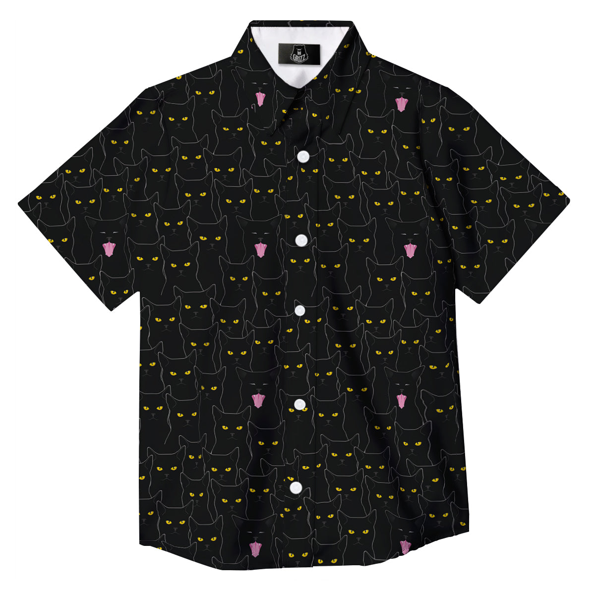 Black Cats Eyes Yellow Print Pattern Button Up Shirt-grizzshop