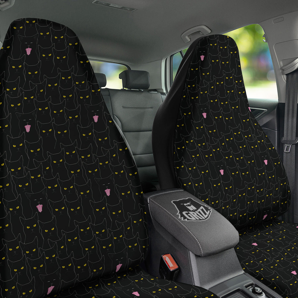 Black Cats Eyes Yellow Print Pattern Car Seat Covers-grizzshop