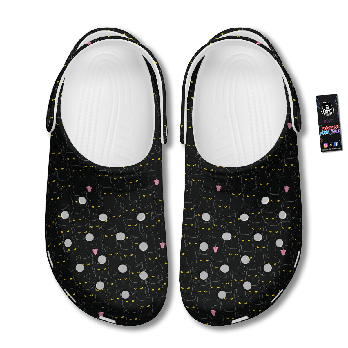 Black Cats Eyes Yellow Print Pattern Clog-grizzshop