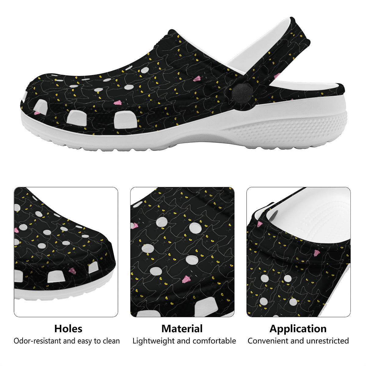 Black Cats Eyes Yellow Print Pattern Clog-grizzshop