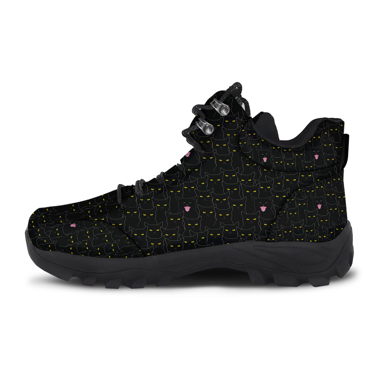 Black Cats Eyes Yellow Print Pattern Hiking Shoes-grizzshop