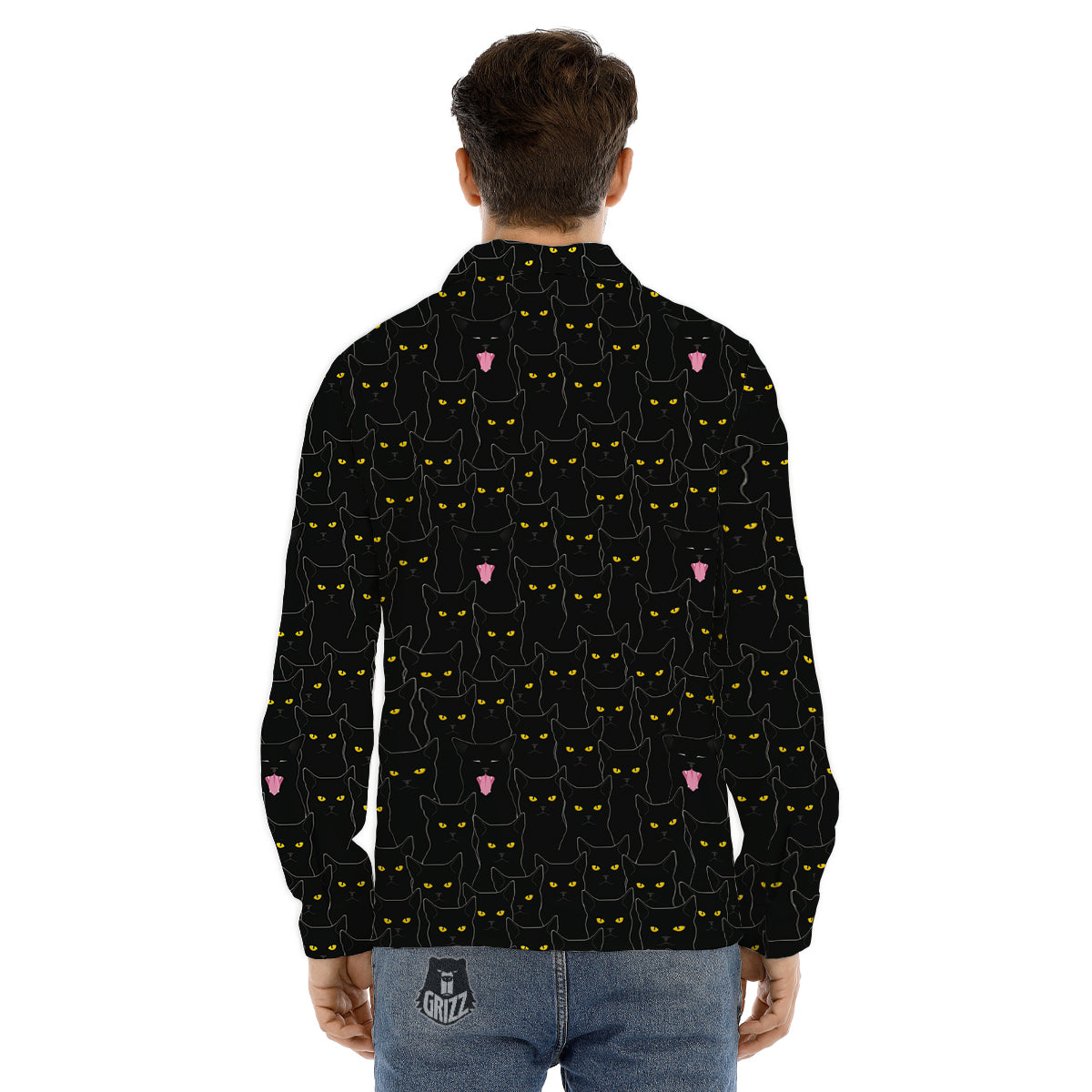 Black Cats Eyes Yellow Print Pattern Men's Dress Shirts-grizzshop
