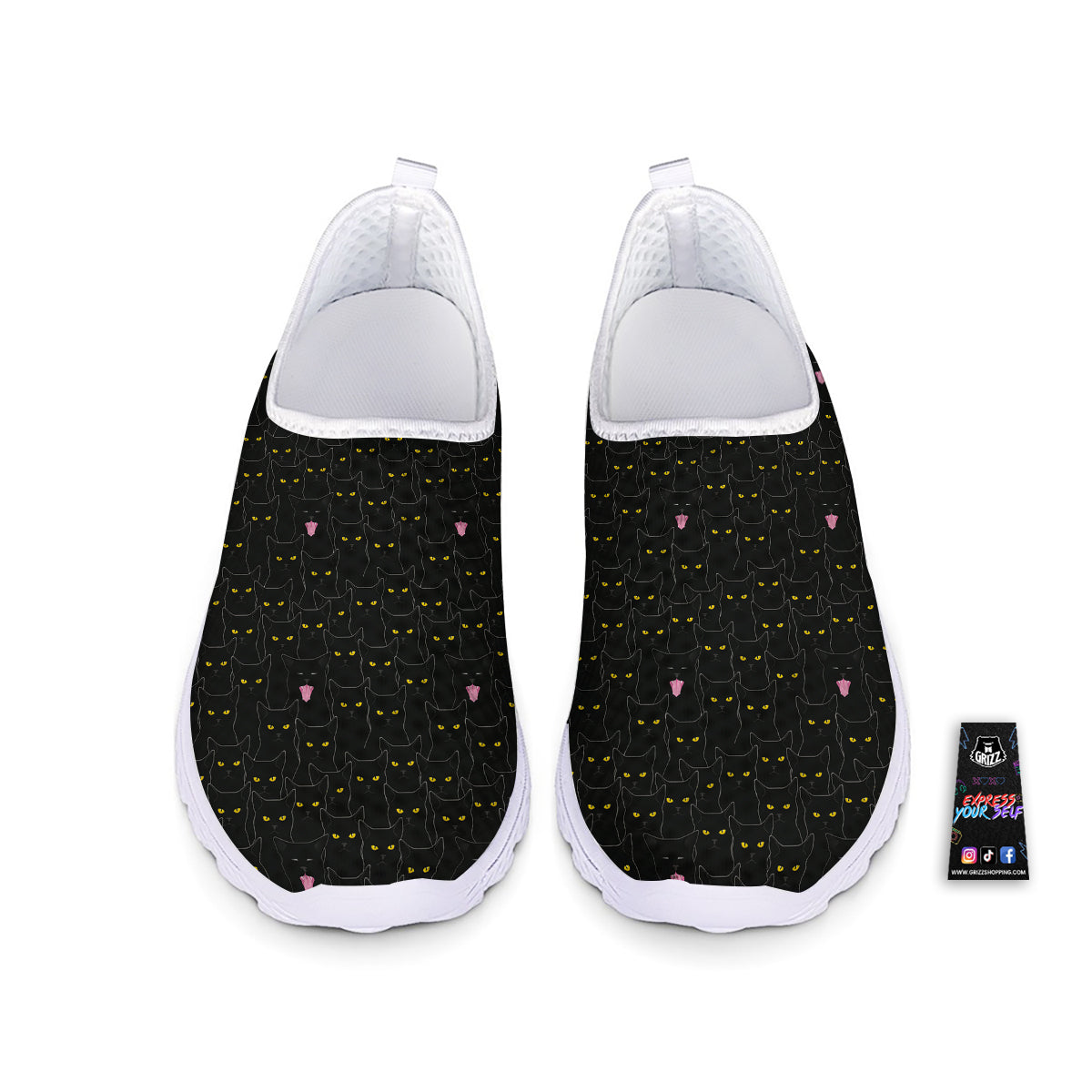 Black Cats Eyes Yellow Print Pattern Nurse Shoes-grizzshop