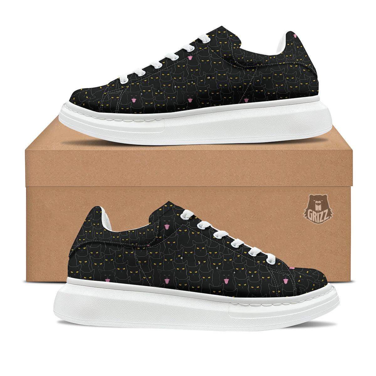 Black Cats Eyes Yellow Print Pattern Platform Shoes-grizzshop