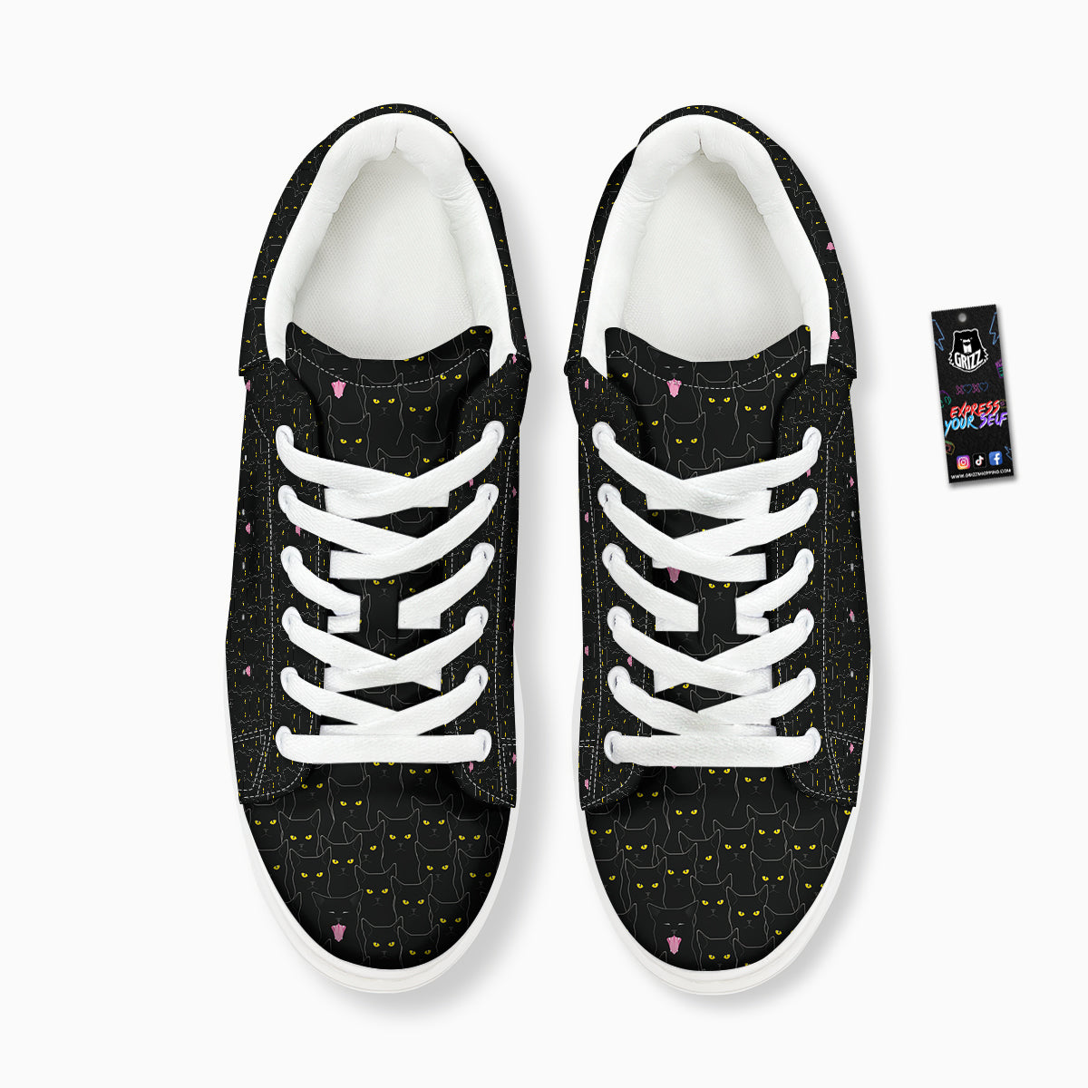 Black Cats Eyes Yellow Print Pattern Platform Shoes-grizzshop