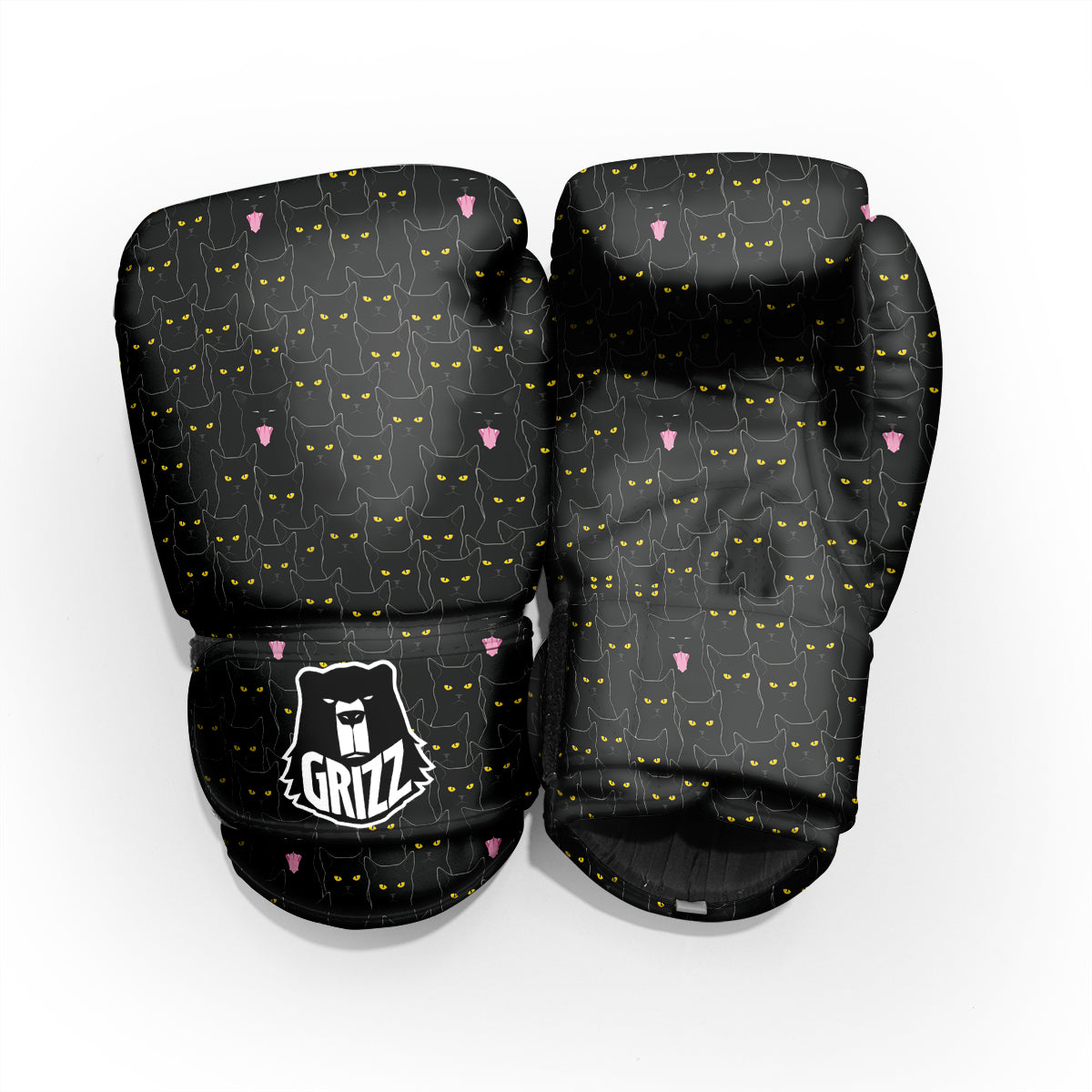 Black Cats Eyes Yellow Print Pattern Pro Boxing Glove