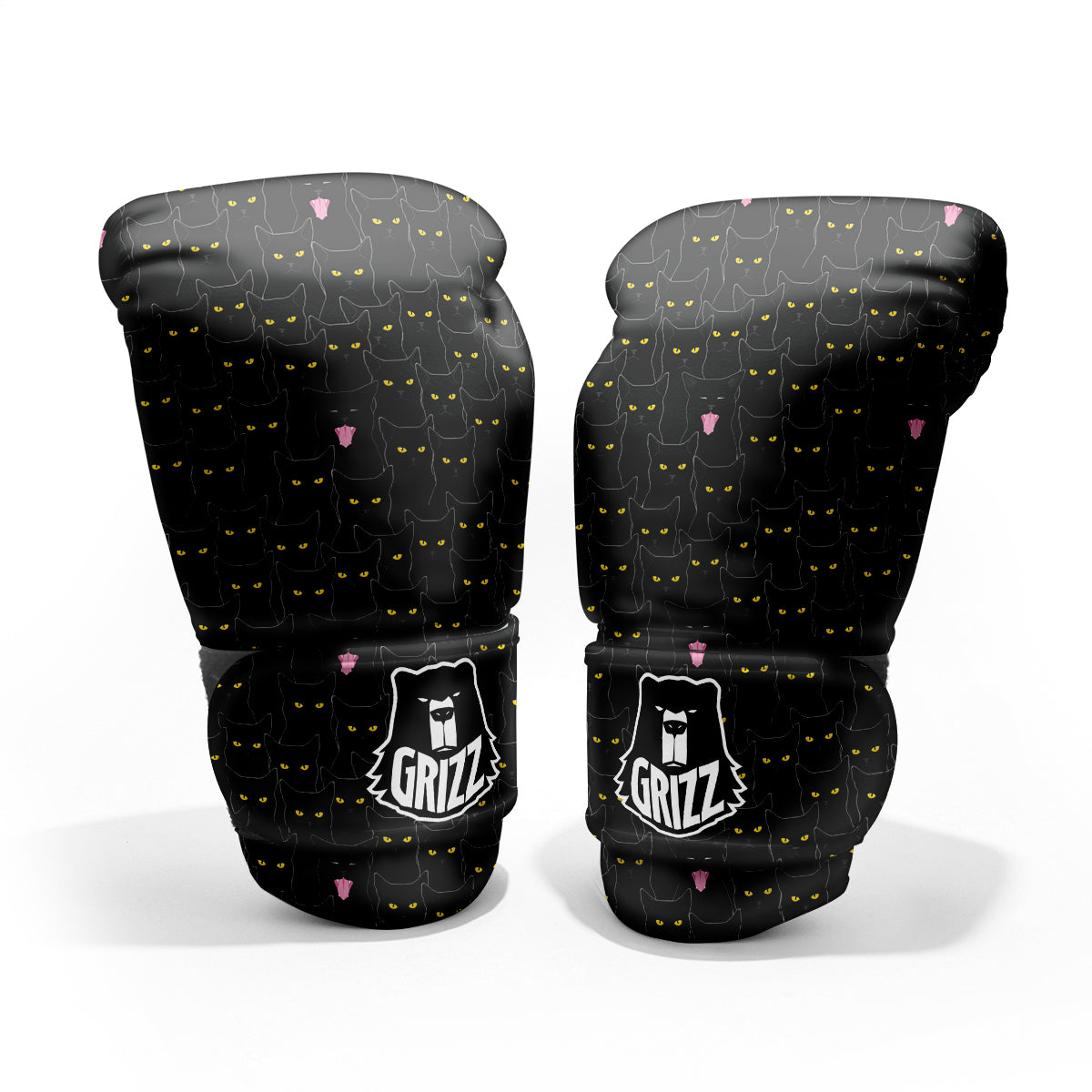 Black Cats Eyes Yellow Print Pattern Pro Boxing Glove
