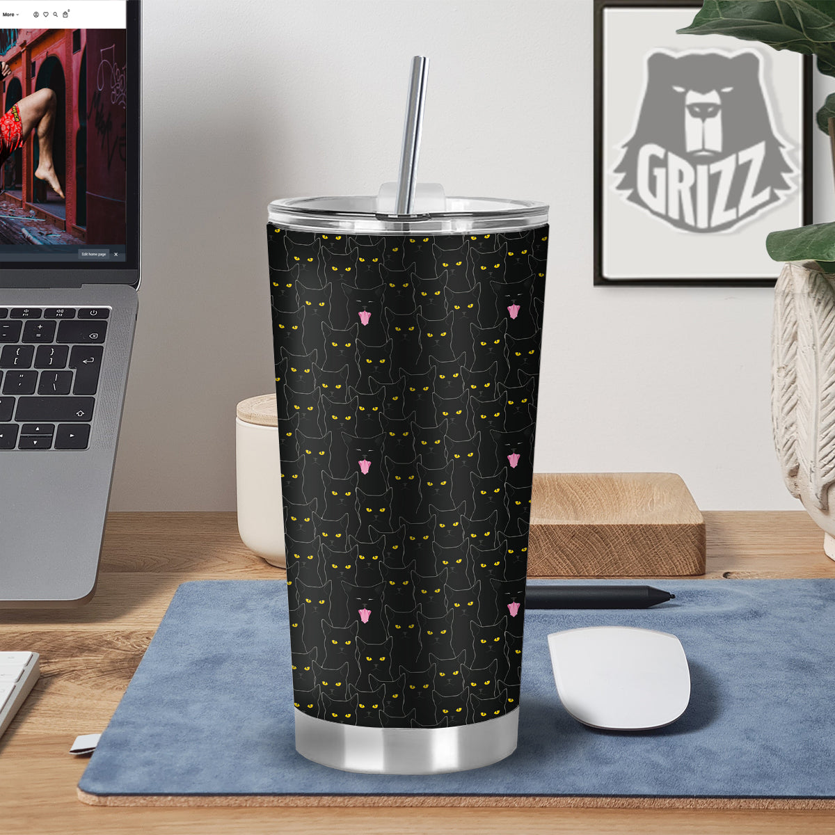Black Cats Eyes Yellow Print Pattern Tumbler-grizzshop